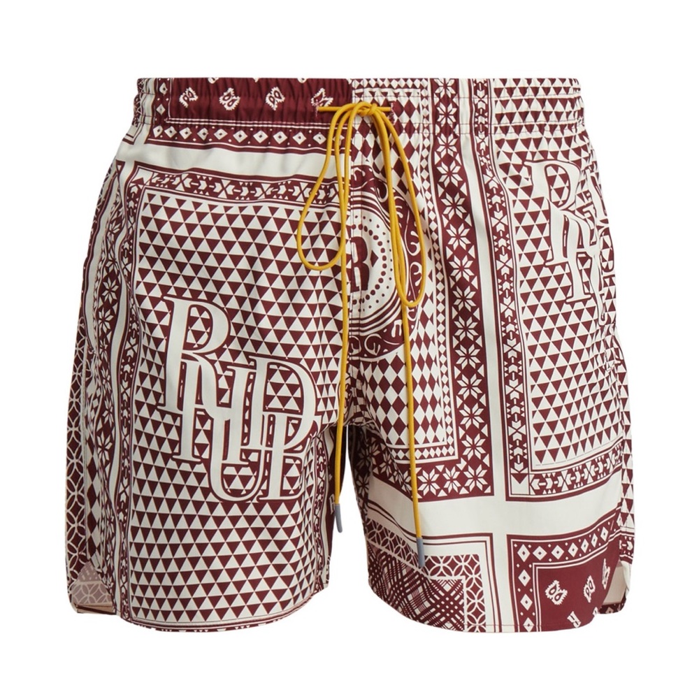 Rhude Card Print Swim Shorts Men’s Medium Maroon Red